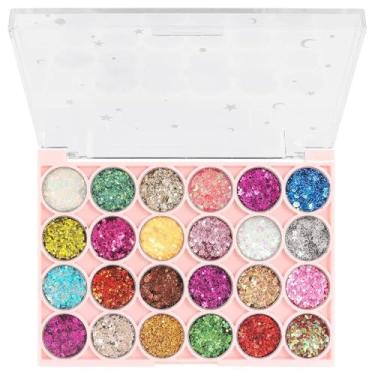 Imagem de Paleta de sombras com glitter de 24 cores para mulheres, preto, branco, rosa, verde, azul, arco-íris, brilhante, neon metálico, brilhante, paleta de sombras, maquiagem com purpurina, sombra prensada
