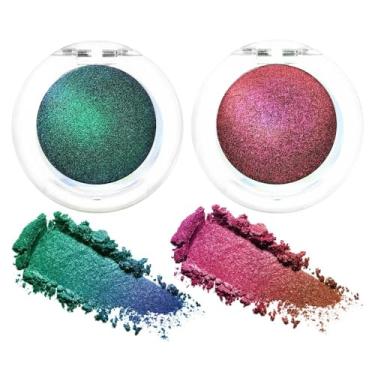 Imagem de 2 peças Duocromático Camaleão Cromado Multichrome Conjunto de Paleta de Sombra de Olhos Feminina, Azul Safira Roxo Dourado Metálico Brilho Holográfico Glitter Brilhante Solto Sombra de Olhos Paleta