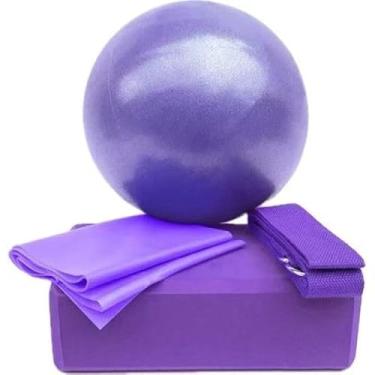 Imagem de kit4 itens exercicio bara yoga pilates bola25cm+bloco+faixa cinto alongamento+faixa elastico150cm variadas cores(roxo)