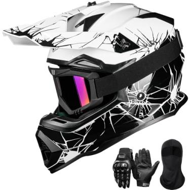 Imagem de ILM Capacetes de bicicleta suja adultos homens mulheres motocross ATV capacete off-road com óculos luvas máscara DOT modelo WS901 (preto branco, GG)