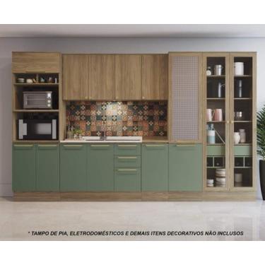 Imagem de Armário de Cozinha Modulada Completa Reta 8 peças 3,60m 236 Botanic Ka