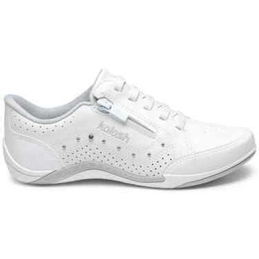 Imagem de Tenis Casual Kolosh Calce Fácil Palmilha Gel Zíper Brilho, Branco, 35