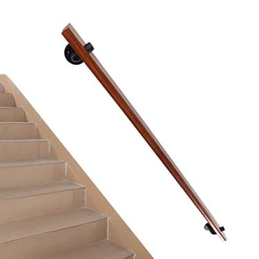 Imagem de Pkfinrd Corrimãos de escada para escadas por dentro e fora de madeira antiderrapantes para corrimão de idosos, kit de suporte de trilho de corrimão para decoração de corredor de casa (tamanho : 40 cm)