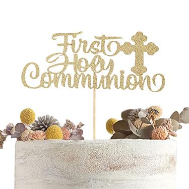Imagem de Topo de bolo para a primeira comunhão – God Bless, decoração de primeira comunhão, decoração de batismo, fotos de adereços de cruzes, festa de primeira comunhão