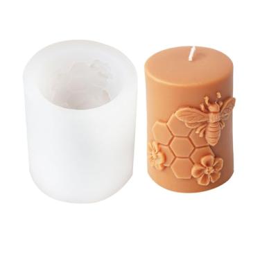 Imagem de Xidmold Molde de vela cilíndrica de flor de favo de mel, molde de silicone de colmeia de abelha para vela de cera de abelha, vela de cera de soja, ornamento de gesso, artesanato DIY (A)