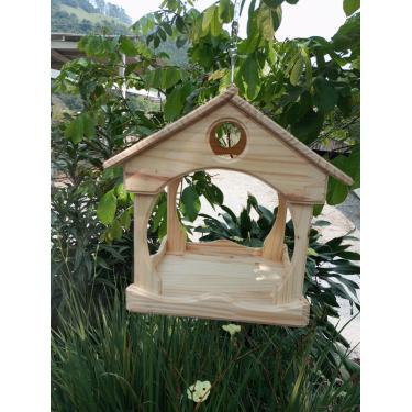 Imagem de Tratador ou comedouro para pássaros, estilo veneziano, feito em madeira maciça, a prova d'agua com acabamento em Óleo de linhaça 29x29x36