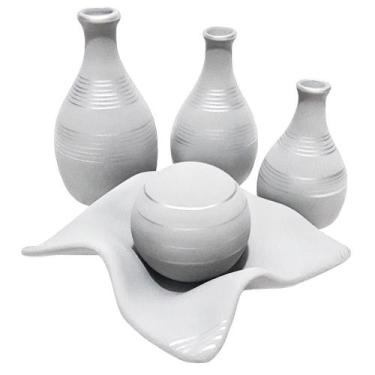 Imagem de Jogo De Vasos Trio Garrafas E Centro De Mesa Silver - Retrofenna Decor