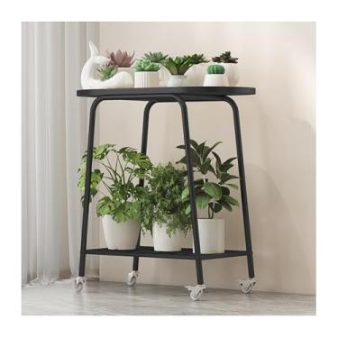Imagem de Plant Stand Indoor Outdoor，Mobile Flower Rack，Floor-Standing Glower Rack，Simple Plant Stand，Tier Plant Stand With Wheels，Storage Rack，for Living Room Balcony Garden(Black)