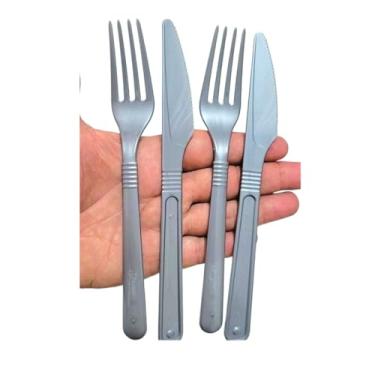 Imagem de Kit Talher Refeição Forte Descartável Prata Churrasco Garfo Faca 100 200 300 400 500 Unidades(250 GARFOS 250 FACAS PRATA)
