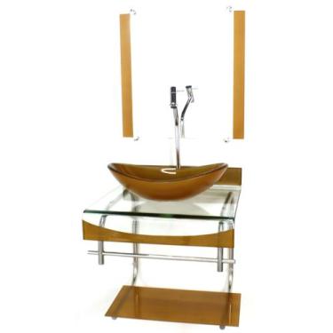 Imagem de Gabinete de vidro 40cm para banheiro curvado duplo inox cuba oval dour