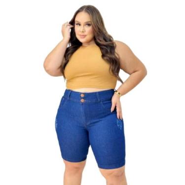 Imagem de Bermuda Short Jeans Pedal Plus Size Tamanho Grande Lycra - Karha, Azul
