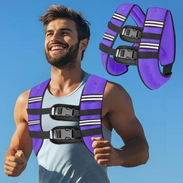 Imagem de Colete pesado roxo com duas alças de ajuste para homens e mulheres, 3,6 kg/5,4 kg/7,3 kg/9,1 kg, colete de peso com listras refletivas para treino, treinamento de força, corrida, fitness, musculação