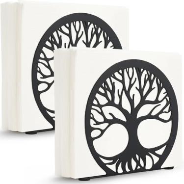 Imagem de AceOrbit Pacote com 2 porta-guardanapos de metal para mesa, 12 x 4 x 10 cm, dispensador de guardanapo preto para casa de fazenda ao ar livre, porta-lenços de coquetel para cozinha, cafeteria, sala de