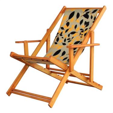 Imagem de Espreguiçadeira em Madeira Maciça para Piscina, Praia – Com Braço, Dobrável, Acabamento Envernizado (Amarelo Floral)