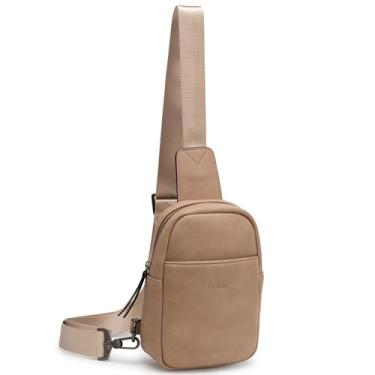 Imagem de Alldaily Bolsa tiracolo pequena para mulheres, bolsa tiracolo de couro, moderna, bolsa de peito para viagens, pochete, Bege, Compacta