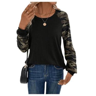 Imagem de Camiseta feminina RoseSeek com estampa camuflada de manga comprida pre