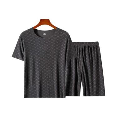 Imagem de Conjunto De Pijamas De Verão Masculino Em Seda Gelada, Camiseta De Man