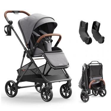 Imagem de Carrinho de Bebê MAMAZING Air Lux Cinder - Estrutura Fibra de Carbono, Dobrável com Uma Mão, Assento Reversível, Adaptador para Bebê
