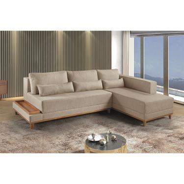 Imagem de Sofa de Canto 4 Lugares com Chaise M-174 2,56m Molas Bonnel Almofadas Soltas Linho Esto...