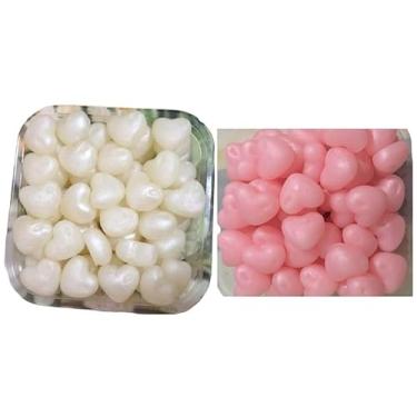 Imagem de Sabonete Artesanal Mini Coração Perolado - Escolha a quantidade, cor e Aroma (200, 100 Branco + 100 Rosa com Bebê Pom Pom)