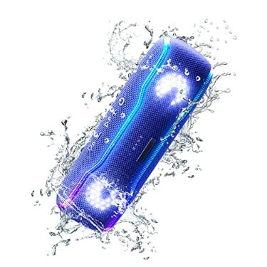 Imagem de Caixa de som Bluetooth alto-falante sem fio à prova d'água IPX7 com luzes coloridas piscantes super graves 25W com tempo de reprodução 24 horas alcance do Bluetooth de 30 metros emparelhamento (Azul)