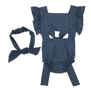 Imagem de Jardineira Romper Body Mêsversario Jeans com Faixa / Tiara - Roupa Bebê Menina-Feminino