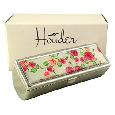 Imagem de Houder Estojo de batom de designer com espelho para bolsa - Suporte decorativo para batom com caixa de presente - forrado de veludo - Proteja seus batons com estilo (rosas vermelhas)