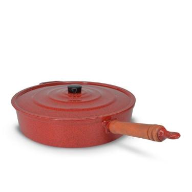 Imagem de Frigideira Fundida Alumínio Batido Grosso Com Tampa 34cm - Vermelho