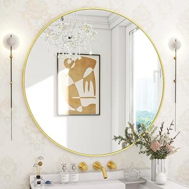 Imagem de BEAUTYPEAK Espelho redondo de 76 cm, espelho circular com moldura de metal dourado, espelho de parede para entrada, banheiro, penteadeira, sala de estar, espelho circular dourado