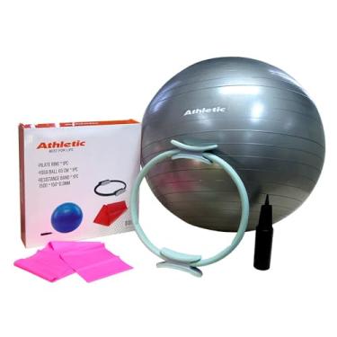 Imagem de Kit Pilates Yoga Athletic Anel de Pilates 38cm + Bola de Ginástica 65cm com Bomba + Faixa Elástica