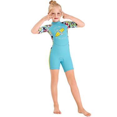 Imagem de Traje de banho infantil de neoprene para mergulho térmico de 2,5 mm para meninas, meninos, jovens, crianças, uma peça, Rash Guard, roupa de banho com proteção UV para surfe (azul, P)