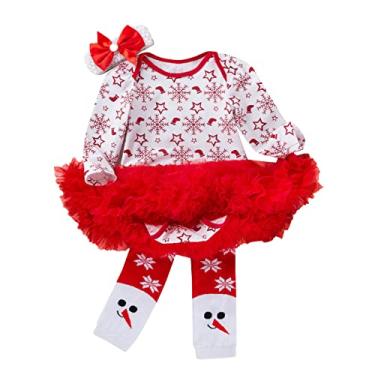 Imagem de BILIKEYU Macacão infantil infantil de Natal com faixa de cabelo, conjunto de panos, roupas para meninas, Vermelho, 6-12 Meses