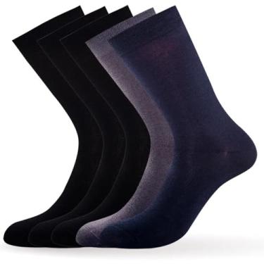 Imagem de Kit 6 Pares Meia Social Cano Longo Masculino Confortável Algodão Preta Cinza Azul