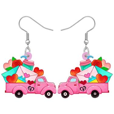 Imagem de RAIDIN Brincos de acrílico para o dia dos namorados, presentes para ela, doce caminhão vermelho, brincos de gancho, joias para mulheres, meninas, decorações de festivais, Medium, Acrílico, Sem pedra