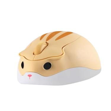 Imagem de Thanice Mouse sem fio fofo de 2,4 G, hamster, silencioso, portátil, sem fio, 1200DPI com receptor USB para laptop/PC/MacBook/notebook/presentes de meninas (amarelo)