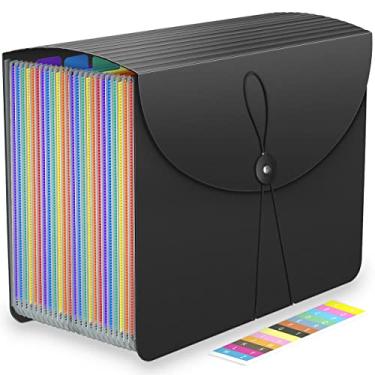 Imagem de Organizador de arquivos sanfonados com 24 bolsos, pasta de arquivo expansível, tamanho carta, pastas de arquivos sanfonados, organizadores de papel com aba, porta-documentos e caixa de arquivo de plástico com capa expansível (arco-íris)