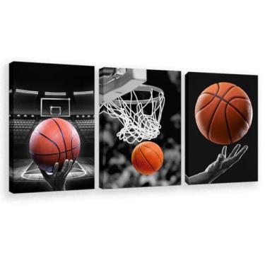 Imagem de JXBYJP 3 painéis arte de parede em tela minimalista atirar na cesta arte de jogo para casa decoração de basquete esporte paisagem temática imagem para academia menino quarto decoração de parede