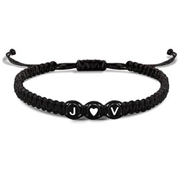 Imagem de Pulseiras iniciais para mulheres pulseiras masculinas presentes para namorada namorado letras pulseiras eu te amo presentes para ela melhor amigo presente de aniversário jóias de natal, Metal, Sem pedras preciosas