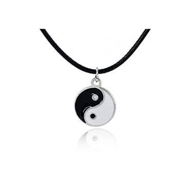 Imagem de LAFATINA Colares com pingente Yin e Yang para homens e mulheres, colar preto e branco para relacionamento, dia das bruxas, formatura, couro, metal, base de metal