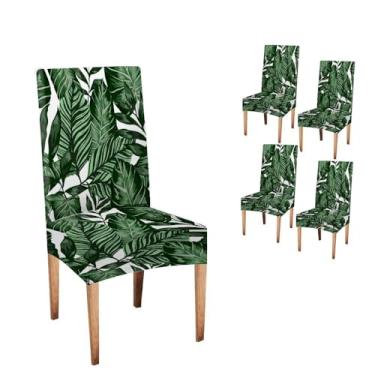Imagem de Jacrane Capa para cadeira de jantar floral leopardo, pacote com 4, estampa aquarela sem costura, com folhas tropicais, palmeiras, maracujá, al., capa extensível para cozinha, hotel, descanso