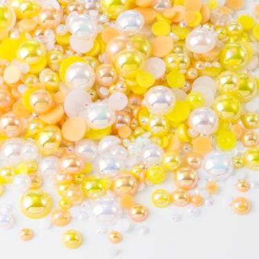 Imagem de Pérolas planas de 60 g e strass para artesanato tamanho misto 2-10 mm strass pérola para garrafas, copos, arte de unhas, sapatos de roupas (série amarelo-branco)