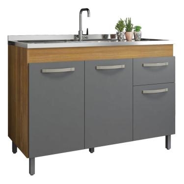 Imagem de Gabinete para Pia 1,20m Armário Cozinha Balcão Multiuso - Freijó Grafite