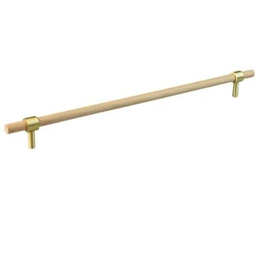 Imagem de Armário de armazenamento de cozinha puxa puxadores de móveis pretos de latão dourado armário armário gaveta maçanetas de madeira, 320mm faia