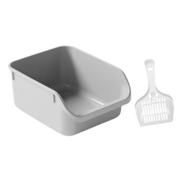 Imagem de Fenteer Caixa de areia para vaso sanitário para gatos, comadre fácil de transportar, anti-respingos para gatos abertos, Cinza