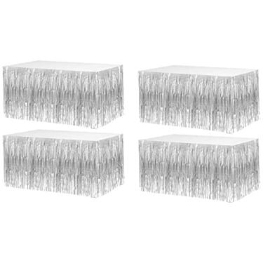 Imagem de Pacote com 4 saias de mesa com franja metálica de 73 x 272 cm para mesas retangulares cortinas de flâmula pano de fundo para casamento, aniversário, boias de desfile, dia dos namorados, decoração de