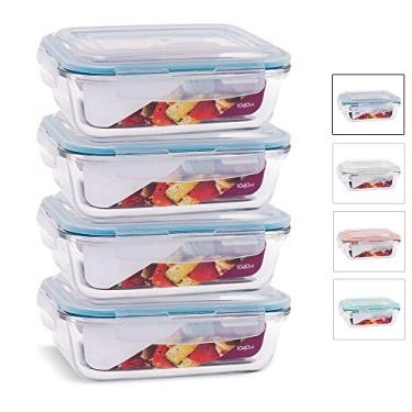 Imagem de KIT 4 Potes de Vidro Retangular com Tampa Hermética 1040ml Cor:Azul (QH)