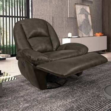 Imagem de Poltrona do Papai Sala de Cinema Carrie Reclinável Retrátil Manual Glider Giratória Couro Grafite Manchado G40 - Gran Belo