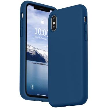 Imagem de SURPHY Capa projetada para iPhone Xs e iPhone X com forro de microfibra, capa de telefone de silicone líquido espesso para iPhone X XS 5,8 polegadas, Blue Horizon