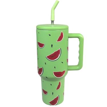 Imagem de OEUFSEEE Copo de melancia com canudo e tampa isolado a vácuo 1,134 g copo de frutas aço inoxidável presentes para mulheres presente de aniversário melancia garrafa de água xícara de café para casa ou