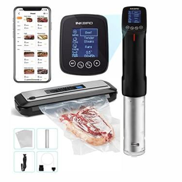 Imagem de INKBIRD Fogão Sous Vide WiFi ISV-100W e máquina seladora a vácuo | Circulador de imersão de fogão Sous-Vide de 1000W com 14 receitas predefinidas no aplicativo e imersão térmica, aquecimento rápido
